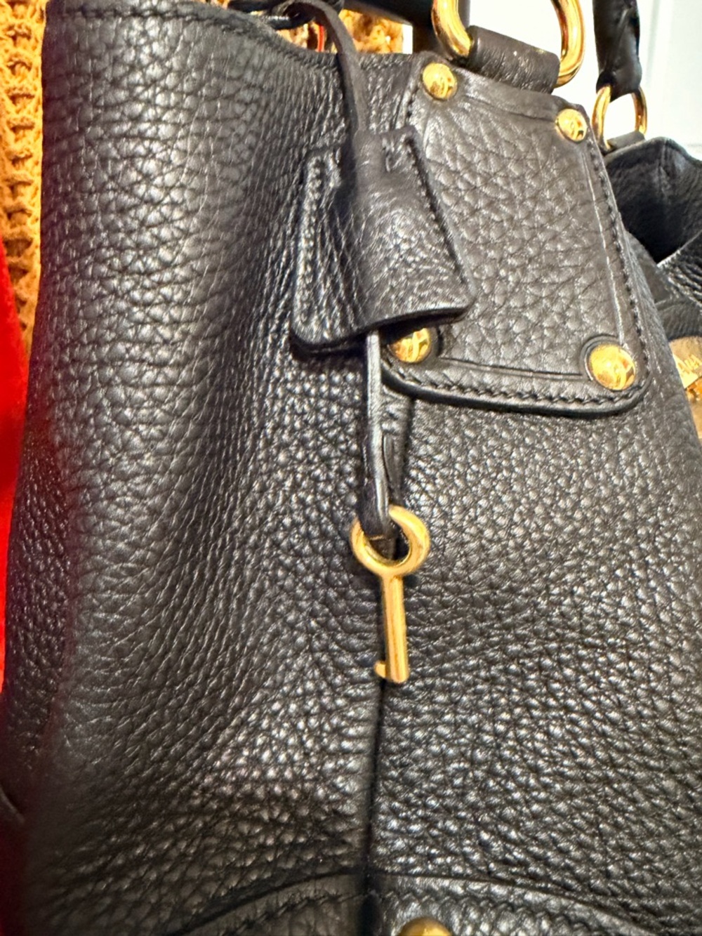Prada Black Pebbled Leather Shoulder Bag with Gold-Tone Hardware - Picture 5 of 9